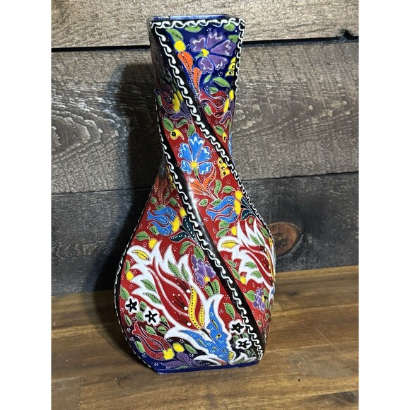 12" Turkish Handmade Twisted Vase Traditional Home Décor Gift Sedef Turkey - Picture 3 of 11